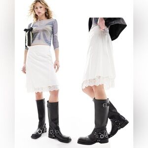 ASOS linen blend skirt with lace underlay